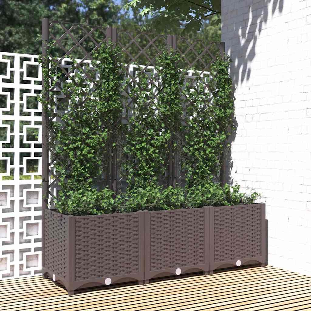 Foknhdi Large Outdoor Planter Box with Trellis 47.2 x 15.7 x 53.5 in Brown UV-Resistant Polypropylene Raised Garden Bed for Patio Balcony Gardening