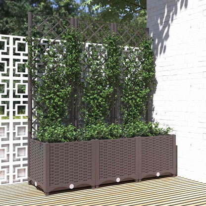 Foknhdi Large Outdoor Planter Box with Trellis 47.2 x 15.7 x 53.5 in Brown UV-Resistant Polypropylene Raised Garden Bed for Patio Balcony Gardening
