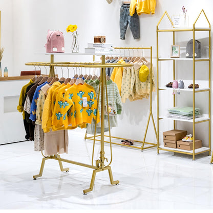 SPTZQURY Round Clothing Rack, Commercial Floor Standing Clothes Hanging Rack, Oval Iron Clothing Hanging Rack, for Bedrooms Hanging Apparel, Boutiques Display, Laundry Room (Gold)