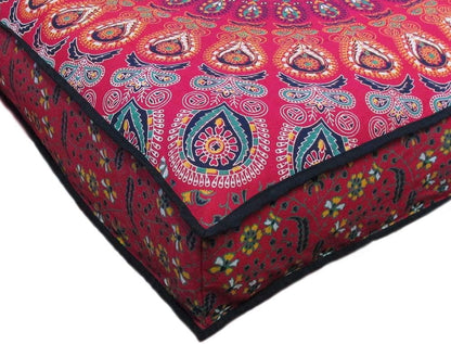 24" 24" INDIAN CRAFT CASTLE Red Peacock Mandala Barmeri Large Floor Pillow Cover Cushion Meditation Seating Ottoman