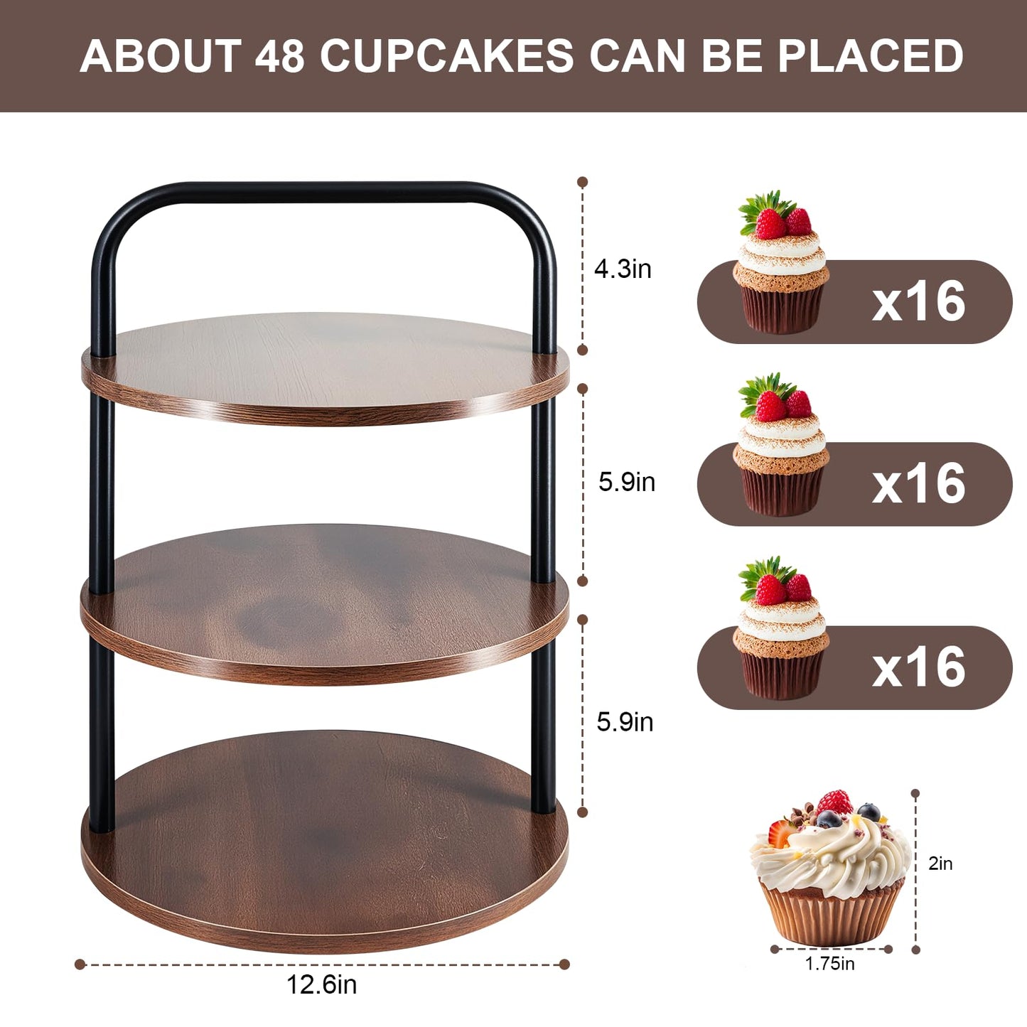 Wooden Cupcake Stand, 3 Tier Large Cupcake Tower Stand 50 Cupcakes, Dessert Stand Display for Party, Wedding, Birthday, Halloween, Farmhouse Decor