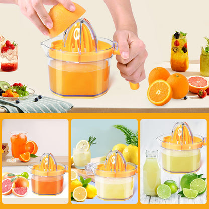 Lemon Squeezer 4-in-1 Lemon Hand Juicer - ChefVille Manual Orange Juicer Multifunctional Lemons Lime Squeezer, Citrus Juicers Press Fruit with Detachable Comfortable Handle, 16.9oz Capacity (ORANGE)