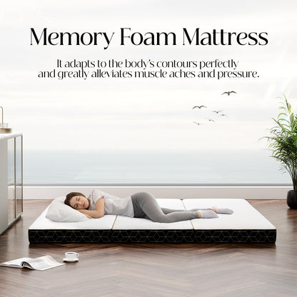 GEMBED Tri-Fold Memory Foam Mattress Queen - 4 Inch Portable Folding Mattress with Handle & Washable Cover, Floor Bed with Non-Slip Base, Space-Saving for Room, Travel, Guest Bed, RV, 78"x58"x4"