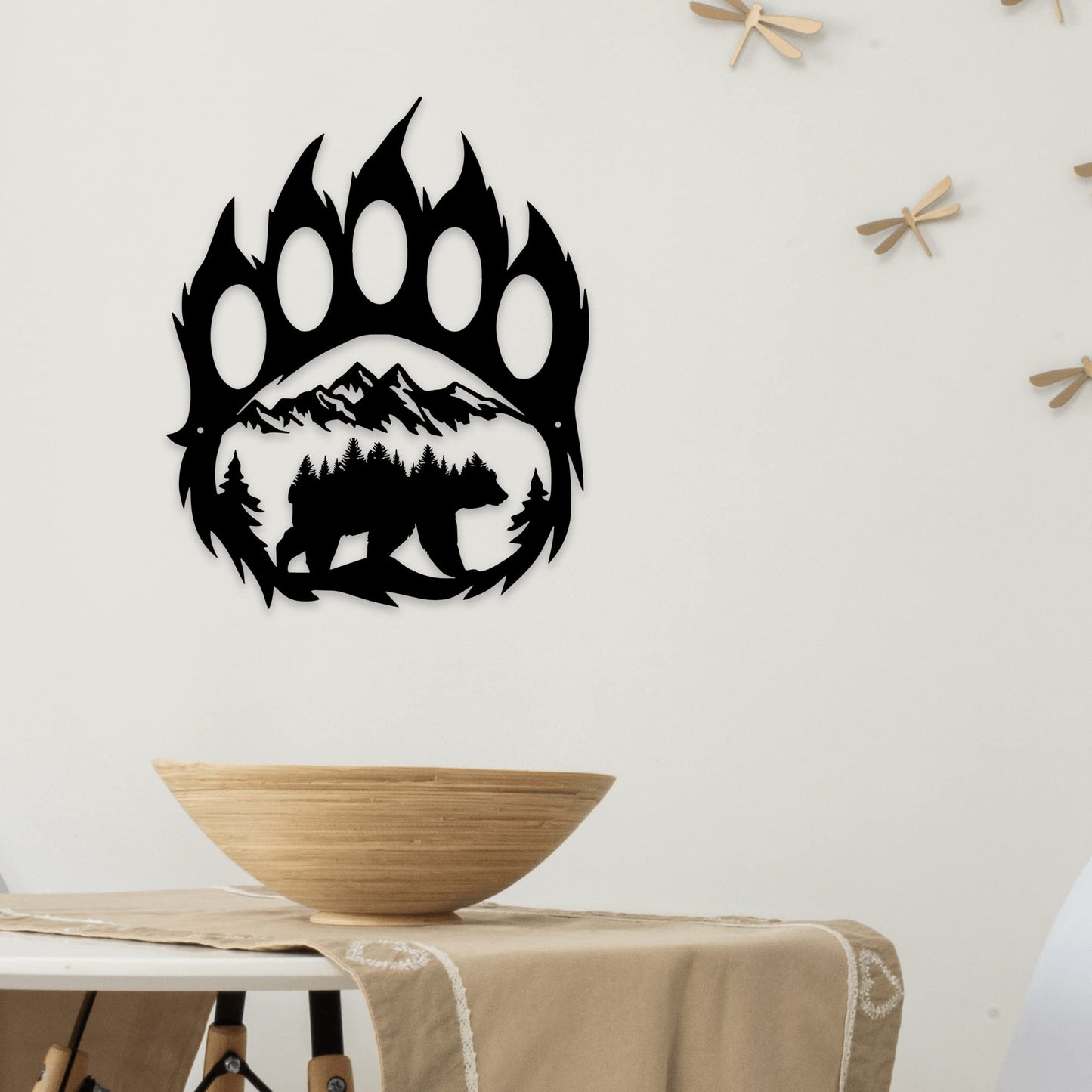 Rustic Cabin Hunting Bear Paw Decor - Metal Bear Wall Art, 14.5 x 11.8 inches, Black for Bathroom, Living Room, Bedroom