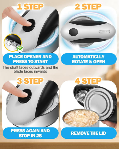 Electric Can Opener, One Touch Safety Automatic Can Opener - Easy Smooth Edge Hands Free, Battery Operated Openers Fits Most Cans, Ideal for Seniors People with Weak Hands & Arthritis