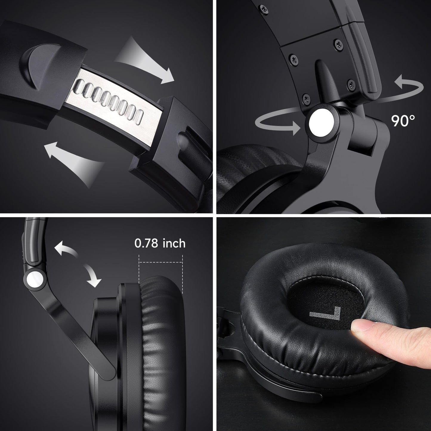 OneOdio Bluetooth Over Ear Headphones, 110 Hrs Wireless/Wired Stereo Sound Foldable Headsets with Deep Bass 50mm Neodymium Drivers for PC/Computer/Podcast- Studio Wireless Pro C, Black