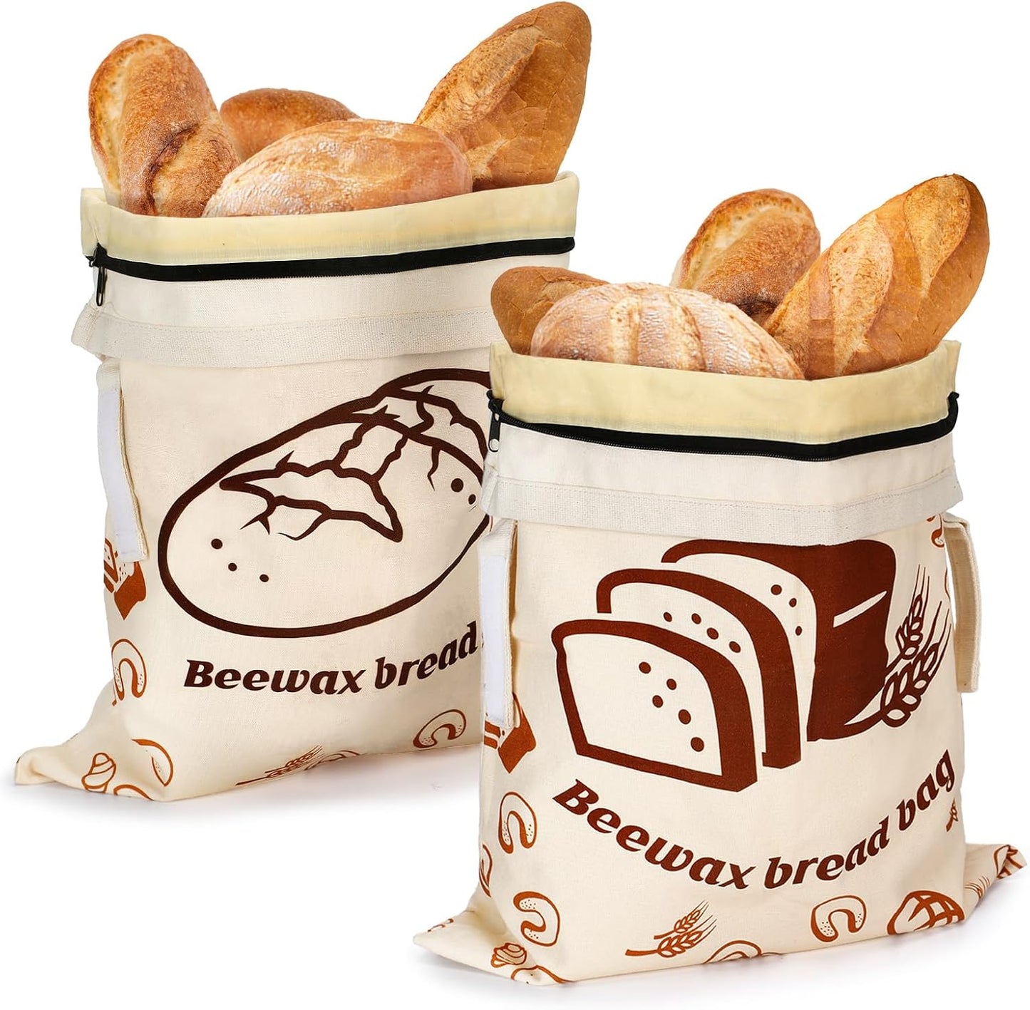 2 13''x16.7'' 2 ANPHSIN pcs Natural Beeswax Bread Bags with Sealing Zipper - Reusable Sourdough Storage Wraps