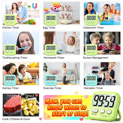 Antonki 2 Pack Digital Timer for Kids, Magnetic Countdown Kitchen Timers for Cooking, Egg, Classroom, Teacher, Exercise, Study, Oven - Battery Included