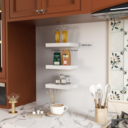 12x7x1.5 Set 3) Floating Shelves for Wall, Bathroom Shelves Over Toilet, Wall Shelves & Book Shelf for Room, Hanging