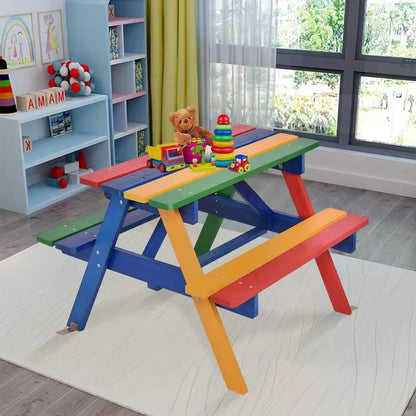 RUYICZB Kids Picnic Tables for Outdoors, Wooden Childrens Table & Bench Set with Removable Umbrella, Toddler Picnic Table Indoor Or Outdoor Activity Set for Backyard Or Patio