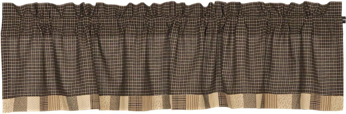 VHC Brands Kettle Grove Window Curtain, Black Valance Block Border, 16x72