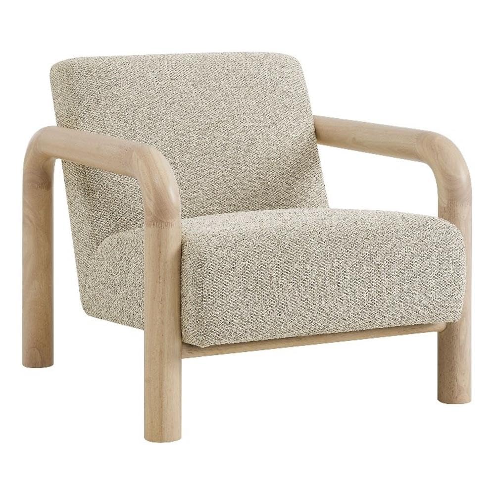 Modway Sereno Modern Boucle Fabric Accent Chair in Marble Oak with Rounded Wood Armrests – Upholstered Lounge Chair for Living Room or Bedroom