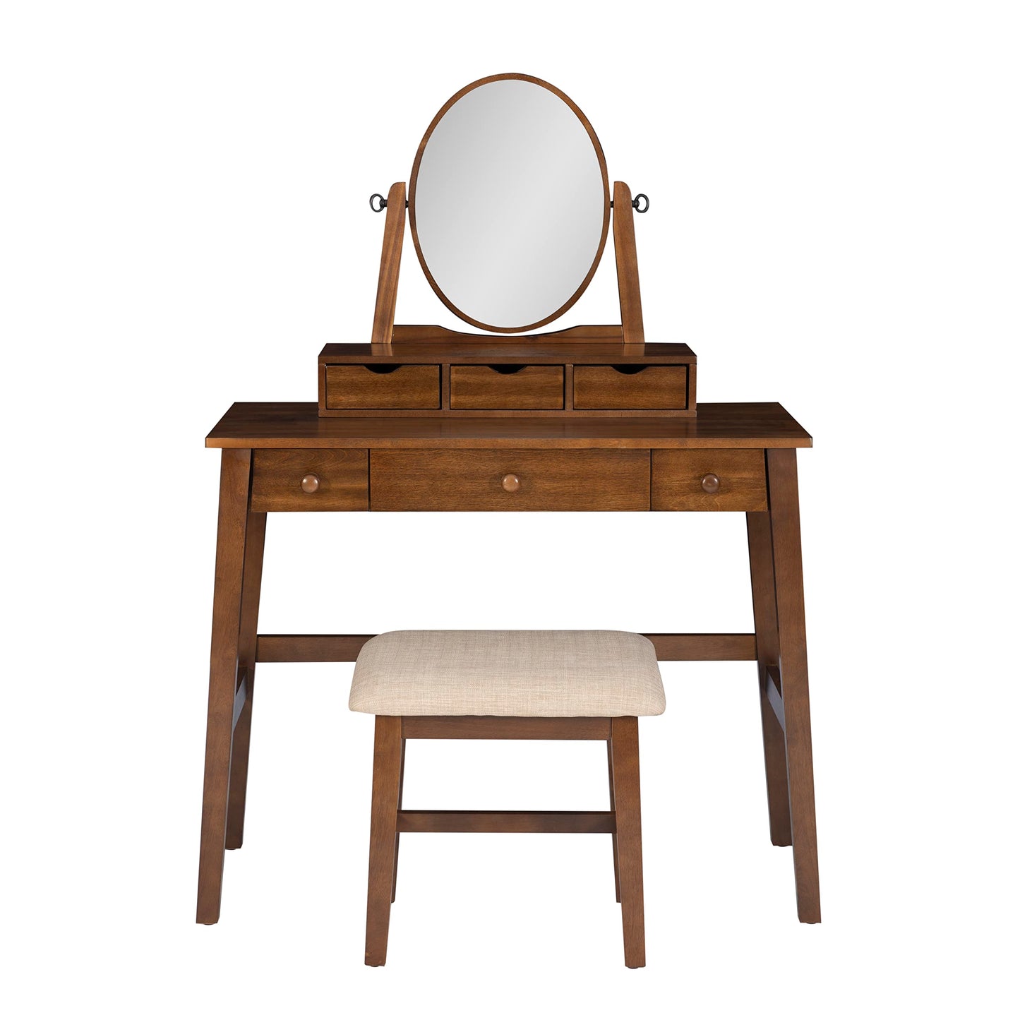 Linon MidCentury Walnut Upholstered Seat Beverly Vanity Set, Medium
