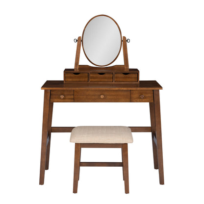Linon MidCentury Walnut Upholstered Seat Beverly Vanity Set, Medium
