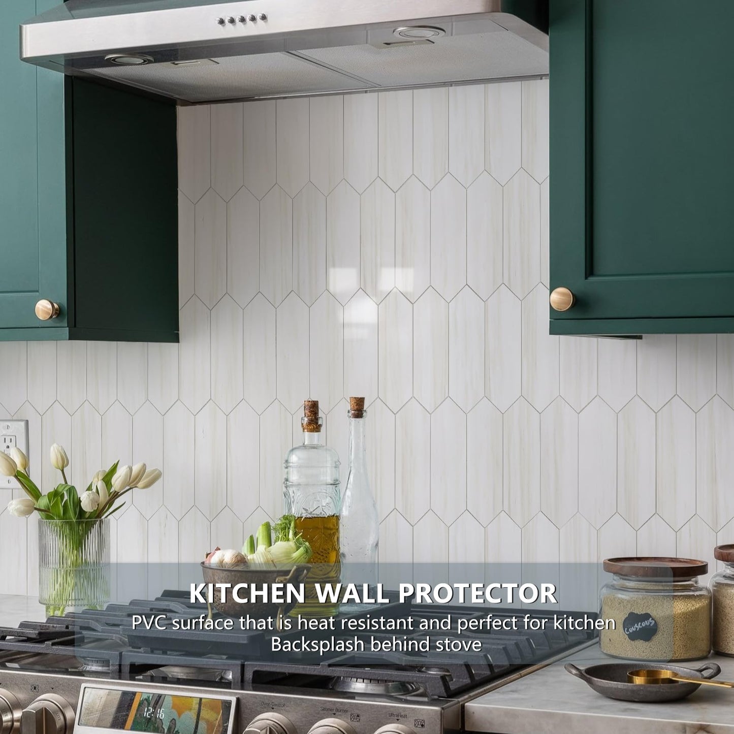Vamos Tile 1 Sheet Glossy Dolomite White Backsplash Tile Peel and Stick, 12.8 x 12.8 Inch Long Hexagon PVC Self Adhesive Mosaic Wall Tiles Stick on Backsplash for Kitchen and Bathroom