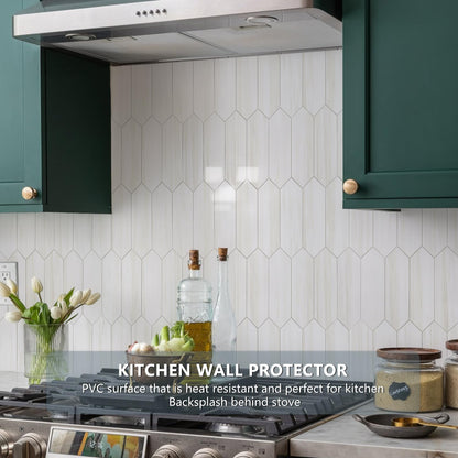 Vamos Tile 1 Sheet Glossy Dolomite White Backsplash Tile Peel and Stick, 12.8 x 12.8 Inch Long Hexagon PVC Self Adhesive Mosaic Wall Tiles Stick on Backsplash for Kitchen and Bathroom