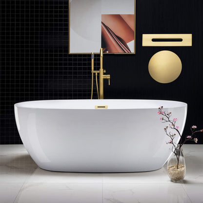 WOODBRIDGE 67" Acrylic Freestanding Bathtub Contemporary Soaking Tub, White Acrylic(Brushed Gold Drain/Overflow),BTA1528-BG