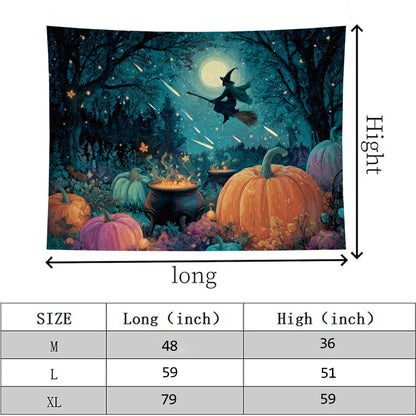 Liuzhouzai Halloween Pumpkin Tapestry Wall Hanging Broomstick-Riding Witch Personalized Background Living Room and Bedroom Wall Decoration 48 x 36 Inches