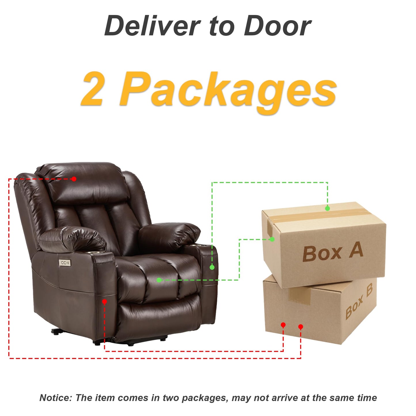 Outspurge Large Power Lift Recliner Leather Chair Sofa with Massage & Heat, Lazy Boy Chair with Cup Holders, USB & Type-C Ports, Remote Control (Brown)