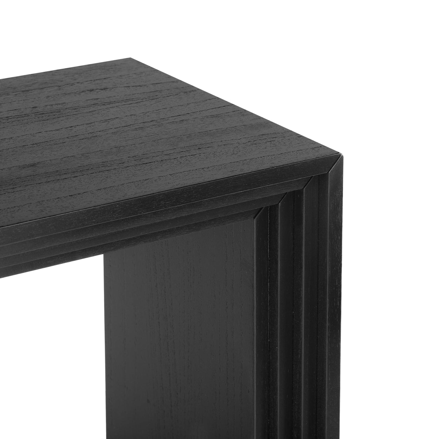 Merax Modern Unique Striped Console Table, Paulownia Solid Wood Veneer Entryway Table for Foyer, Living Room, or Entryway, Black