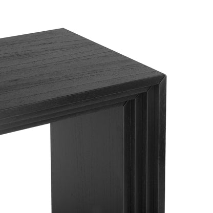 Merax Modern Unique Striped Console Table, Paulownia Solid Wood Veneer Entryway Table for Foyer, Living Room, or Entryway, Black