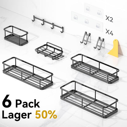 YASONIC Shower Caddy | Rustproof Adhesive Shelves for Easy Bathroom Organization | 6-Pack XXL Size