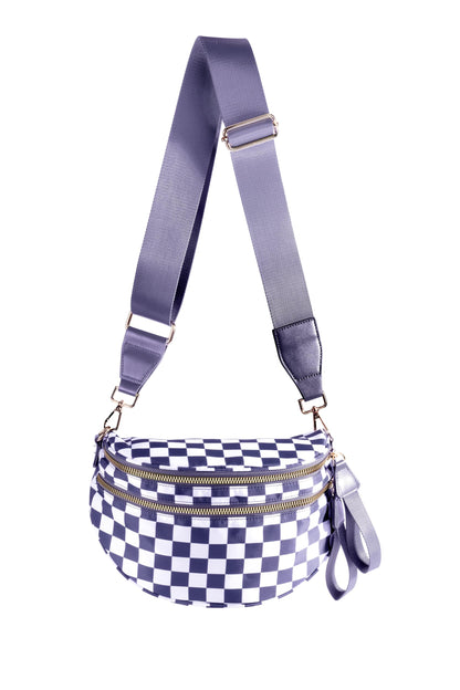 Spacious Checkered Nylon Crossbody Bag Bum Bag Checkered Handbags Wallets for Women
