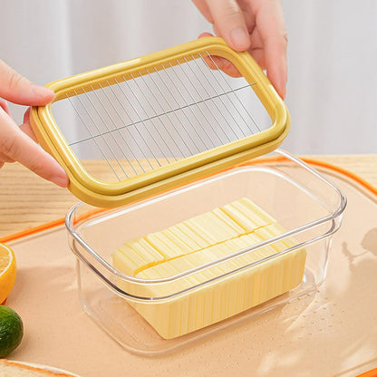 Airtight Butter Slicer Cutter, 2-in-1 Butter Slicer & Storage Container Dish with Lid for Fridge, Stainless Steel Cutting Grid Easy Cutting Two 4oz Sticks for Home Kitchens