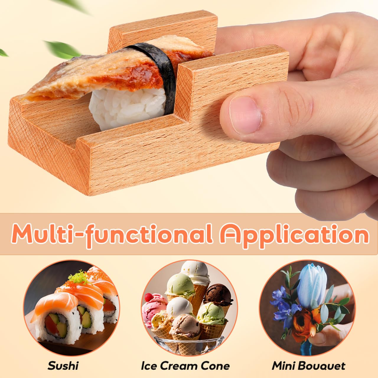Small Wooden Sushi Hand Roll Holder, U-Shaped Mini Taco Stand for Countertop, Traditional Japanese Temaki Display Rack, Compact Wood Serving Plate for Home Restaurant Party