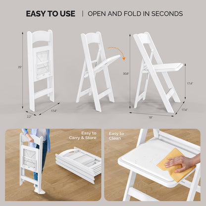 VINGLI Resin Folding Chairs with Cushion, Foldable Plastic Chair with Comfortable Padded Seats, Perfect for Event Party Indoor Outdoor, White, 8 PC