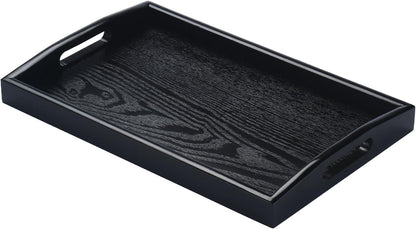 Rectangle Wooden Serving Tray - Breakfast Tray with Handles, Black, 14 by 9-Inch