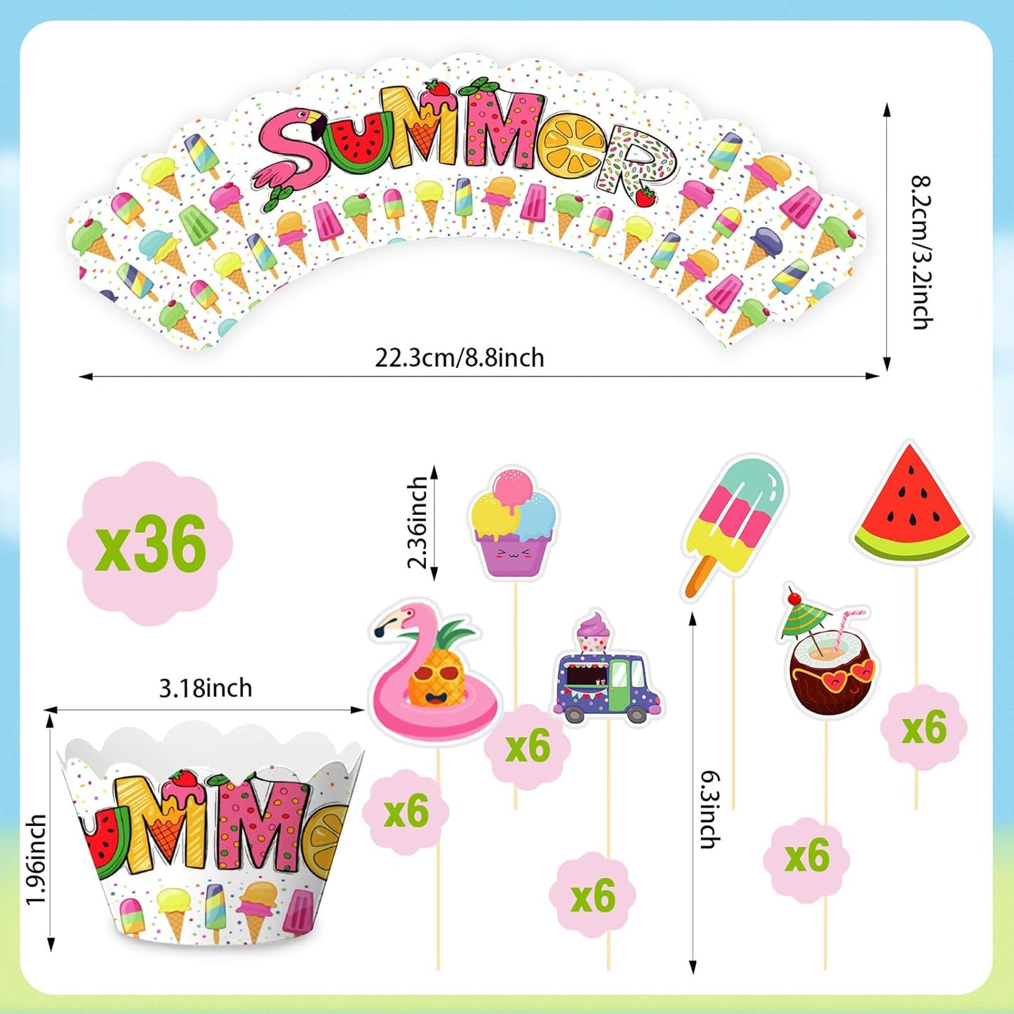 Fouliki Set-Wedding Ice Cream Cupcake Liners & Toppers Four Seasons Baby Shower Birthday Party Decorations,Baking