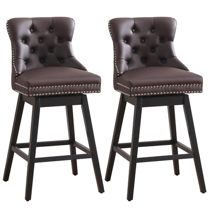 Fahomiss Brown Leather Swivel Bar Stools Set of 4 with Back, 26 Inch Counter Height Chairs, Solid Wood Legs, Tufted Seat, Comfortable and Stylish for Kitchen, Island, Home Bar（Brown, 4 Pack, 26" H）
