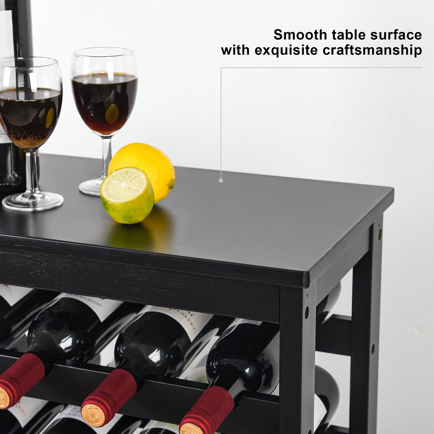 VASMIA 42 Bottles Bamboo Wine Rack,7-Tier Wine Rack Freestanding Floor with Table Top, Wine Storage Shelf for Kitchen Dining Room Bar,Black