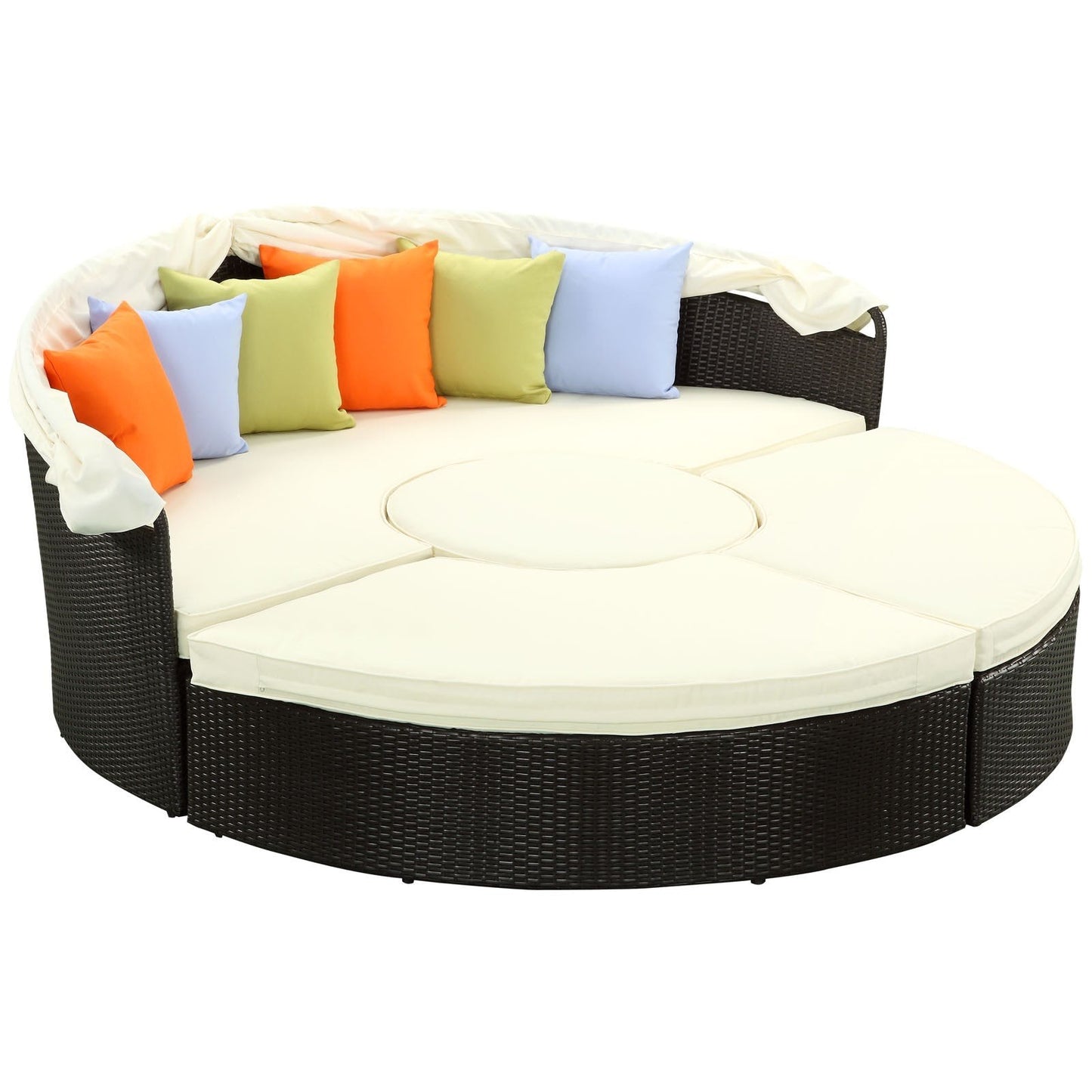 Modway Quest Wicker Rattan Outdoor Patio Canopy Sectional Daybed in Espresso White