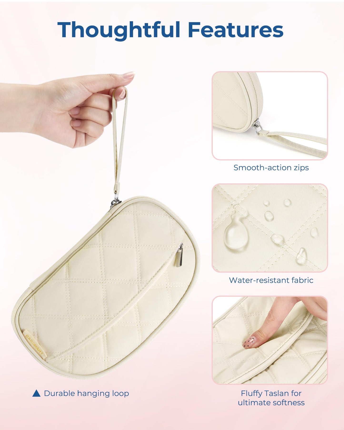 BAGSMART Cord Organizer Travel Cable Bag, Compact Tech Electronic Organizer Travel Case, Essentials for Charger, Cable, Phone, Flash drive - Beige