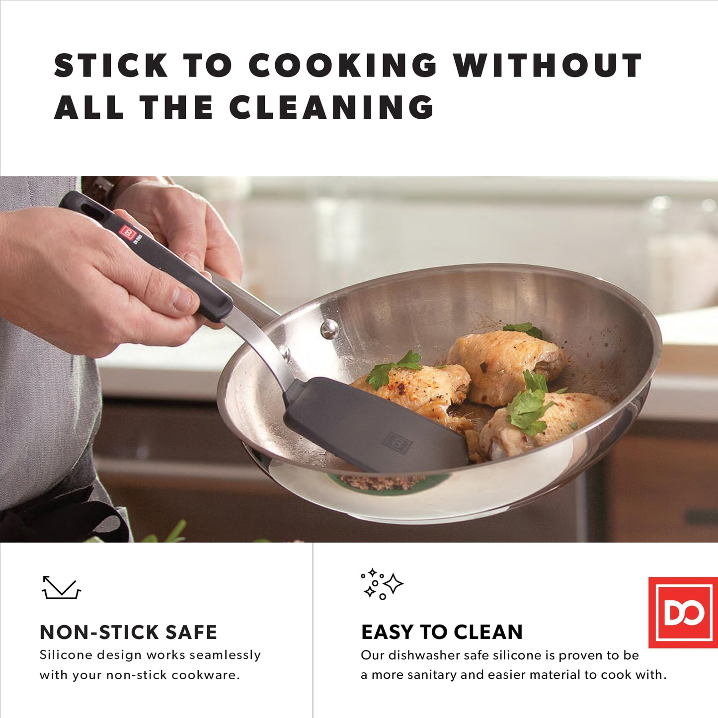 DI ORO Spatulas for Kitchen Use - Forever Warranty - 600°F Heat Resistance Silicone - Turner Spatula Set for Cooking - BPA Free Wide Pancake Spatulas - Egg Flippers for Nonstick Cookware Safe (2pc)