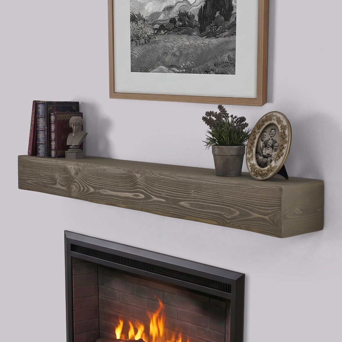 Adorwood Handmade Fireplace Mantel Shelf, Extra Wide Rustic Wood Mantles for Over Fireplace, Wall Mounted Floating Mantel Shelves for Living Room Decor (Smoke Gray, 60 inches