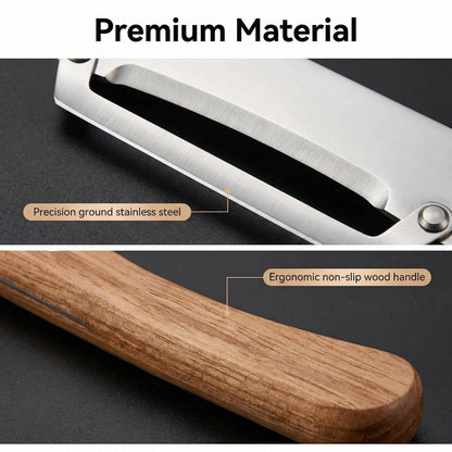 NEW Premium Vegetable Peeler with Wooden Handle and Bottle Opener: 2-in-1 Stainless Steel Kitchen Tool for Fruit Apple Potato Pumpkin Papaya (2Pcs)
