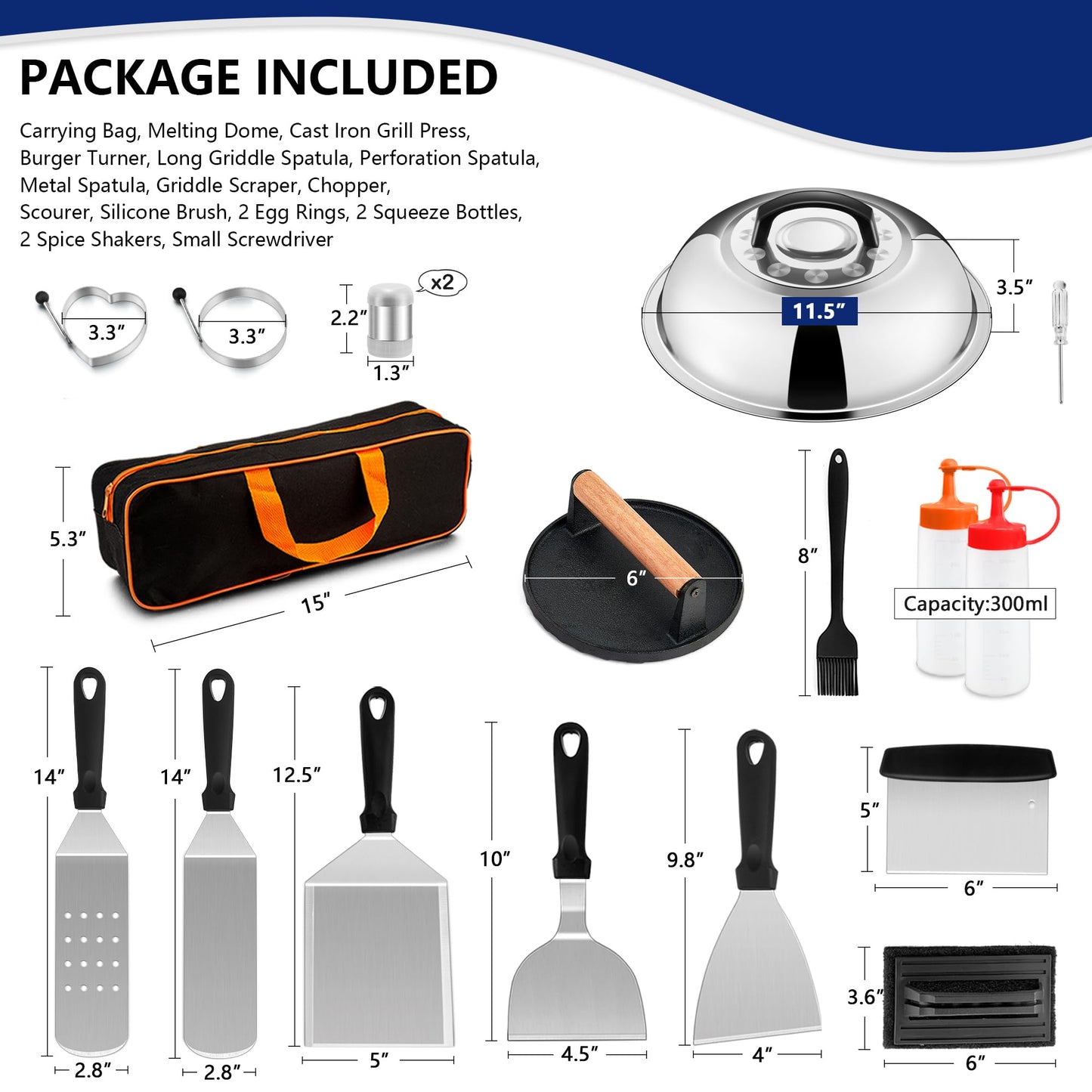 18Pcs Griddle Accessories Kit for Blackstone, Joyfair Flattop Grilling Accessory Set with Smash Burger Press, Stainless Steel Spatula Tools with Basting Cover for Outdoor BBQ Cooking (PP Handles)