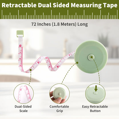 Measuring Tools and Scales, 8 PCS Measuring Cups and Spoons Set, Kitchen Food Scale with Tare Function, Digital Grams and Ounces, Retractable Dual Sided Tape Measure, Ideal for Baking and Cooking