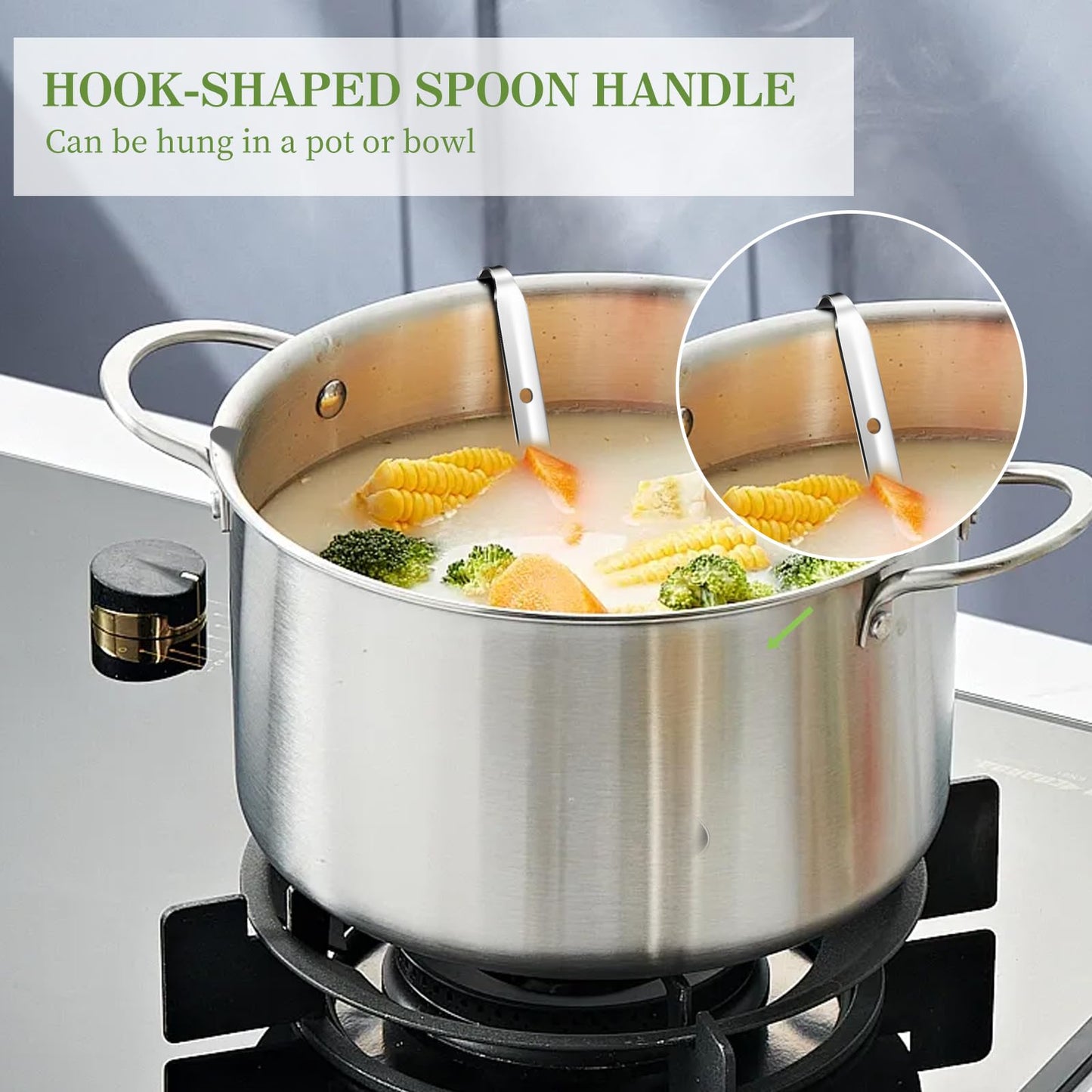 BARAFAT 8pcs Stainless Steel Ladle 2 Oz Soup Ladle 10" long Spoon Heavy-Duty Metal Spoon Sets big spoons for cooking Serving Soups, Gravy, Portioning, Stirring