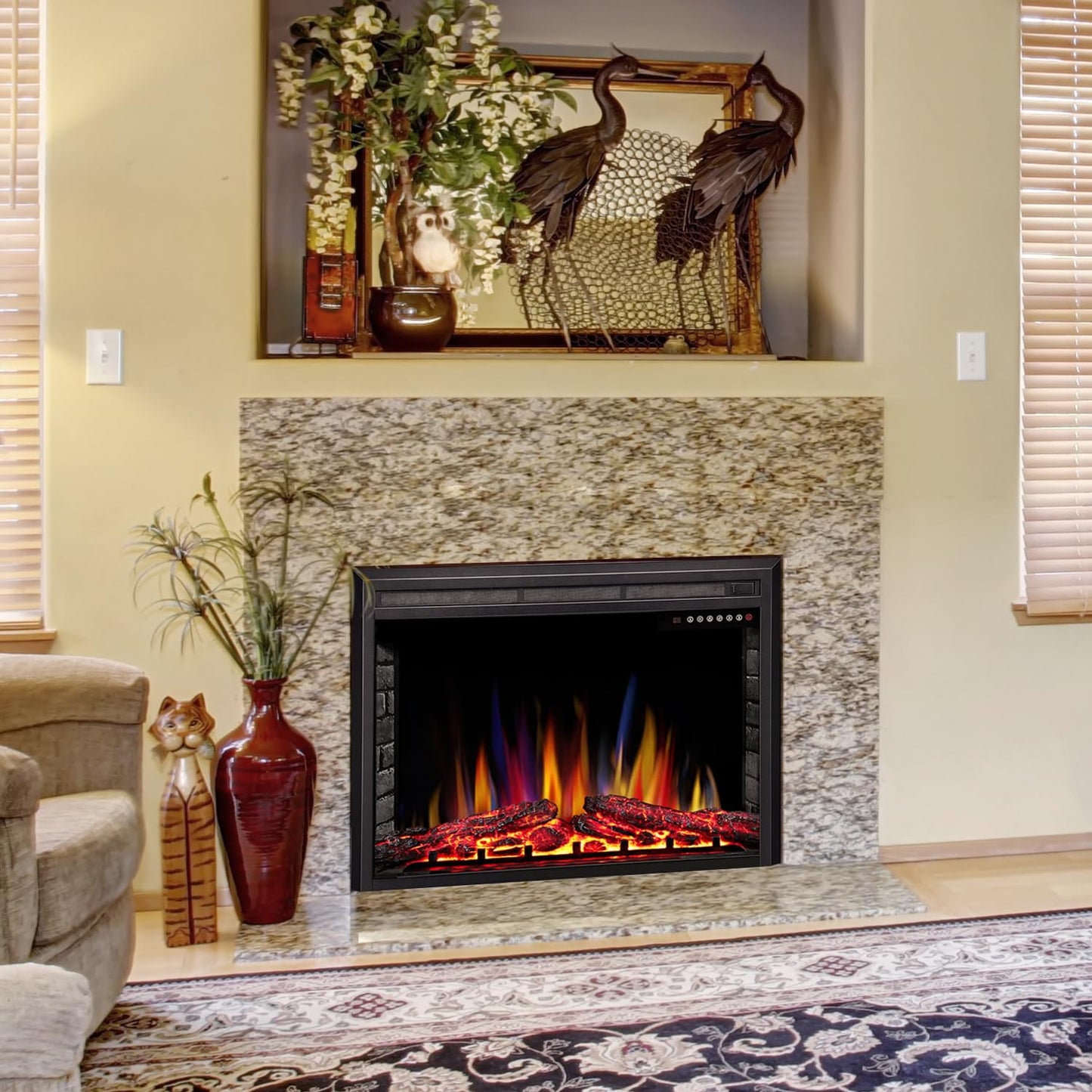 ELECTACTIC 36" Electric Fireplace Insert,Recessed Electric Stove Heater,Touch Screen,Remote Control,750W-1500W with Timer & Colorful Flame Option (36" X 27")