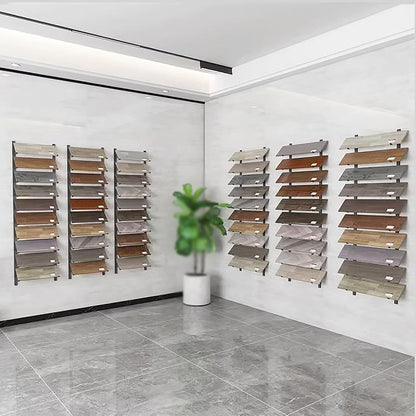 Floor Tile Sample Rack,Heavy Duty Wall-Mounted Tile Display Stand, Large Wooden Ceramic Sample Rack, 10.5x140cm Black Floating Shelf - Perfect for Showrooms, Retail, and Home Decor