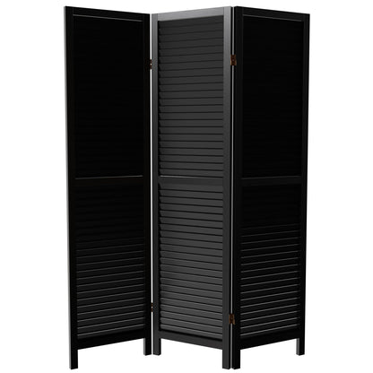 Red Lantern 6 ft. Tall Wooden Louvered Room Divider Black 3 Panel
