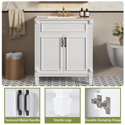 Sweetcrispy 30" Bathroom Vanity with Sink, Bathroom Storage Vanity Sink with 2 Doors, Farmhouse Wooden Free Standing Bathroom Cabinet with Sink, Easy Assembly, NO Mirror Faucet, Ivory White