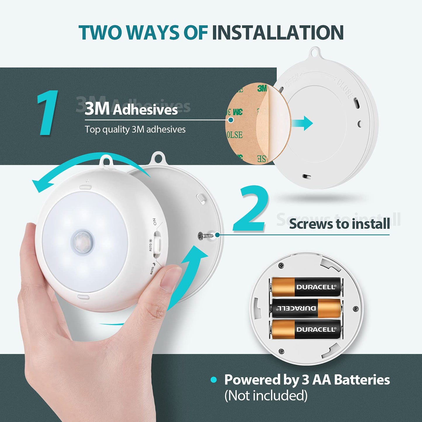 Motion Sensor Light Indoor, LED Night Light Closet Lights, Under Cabinet Lights, AA Battery Operated Stick on Wireless Puck Lights for Wall, Step, Stair, Dimmable (3 Pack)