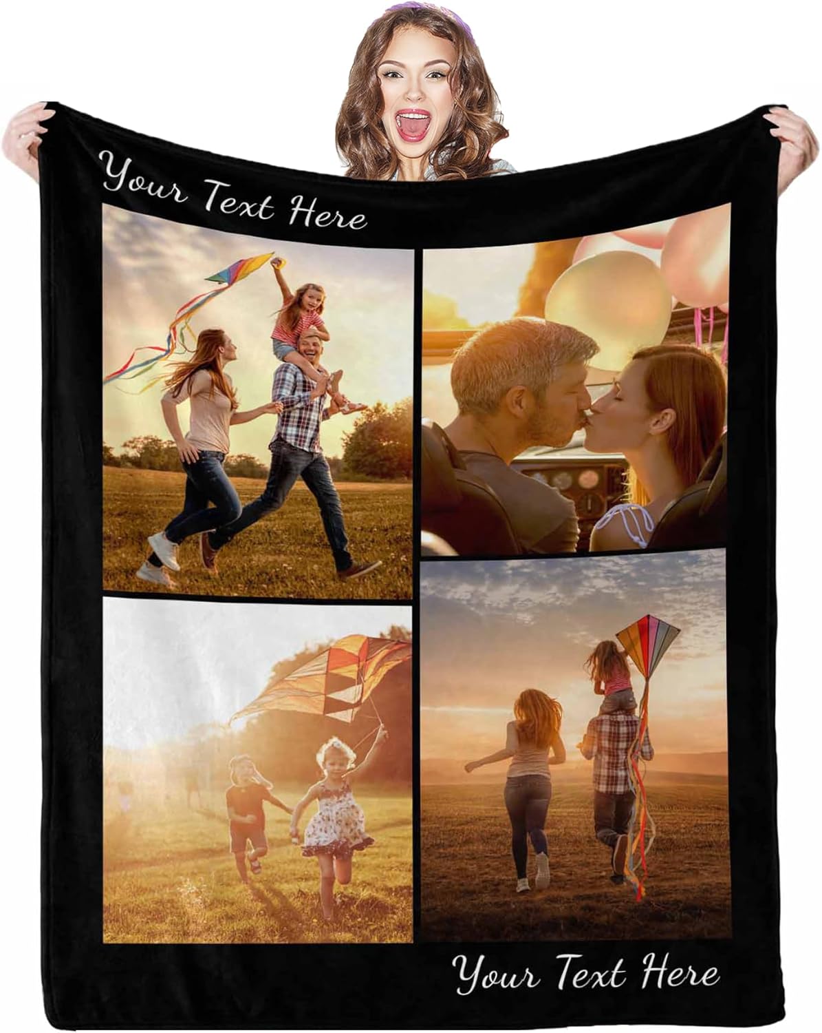 AOFUN 4 8 Personalized Photo Blanket, Photos Custom Blankets Photo Blankets Customize for Mom Grandma Wife Women from