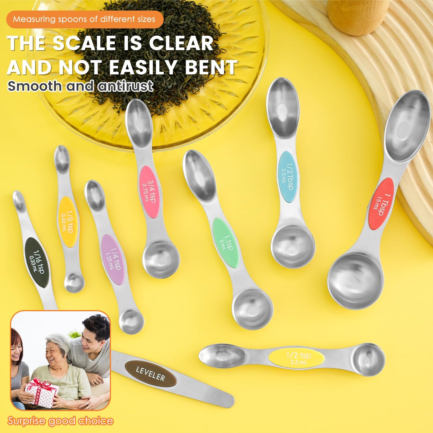 Magnetic Measuring Spoons Stainless Steel Double Sided Teaspoon Easy to Clean Measuring Spoons Nesting Teaspoons Solid Nesting Tablespoon Teaspoon for Liquid Ingredients (Colorful Set of 2)