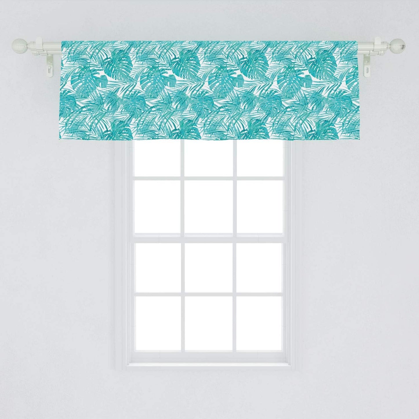 Lunarable Pale Blue Window Valance, Tropical Summer Camouflage Pattern with Palm Tree Leaves, Curtain Valance for
